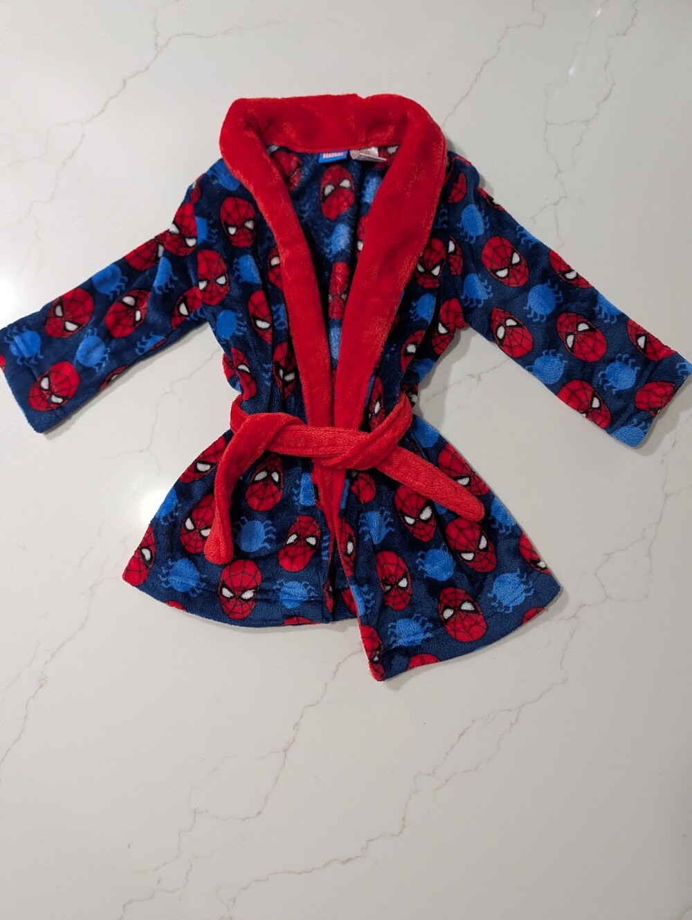 Kids Spider-Print Plush Bathrobe - Red & Blue Size 5T